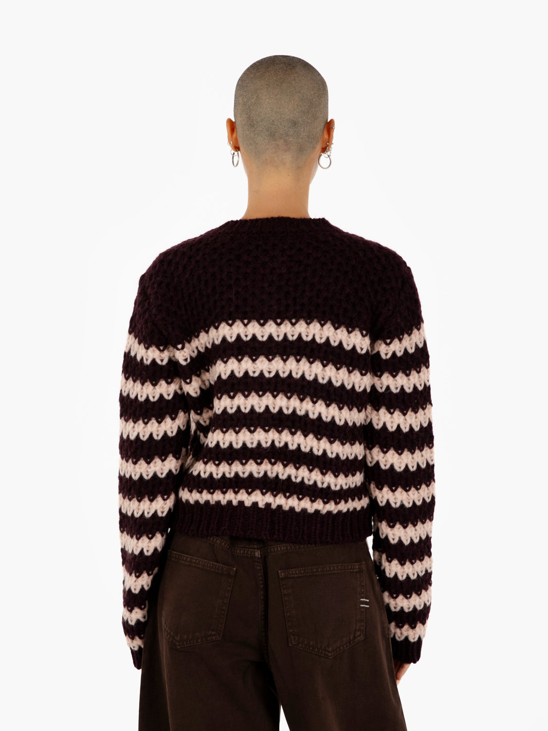 Cardigan a righe in alpaca bordeaux