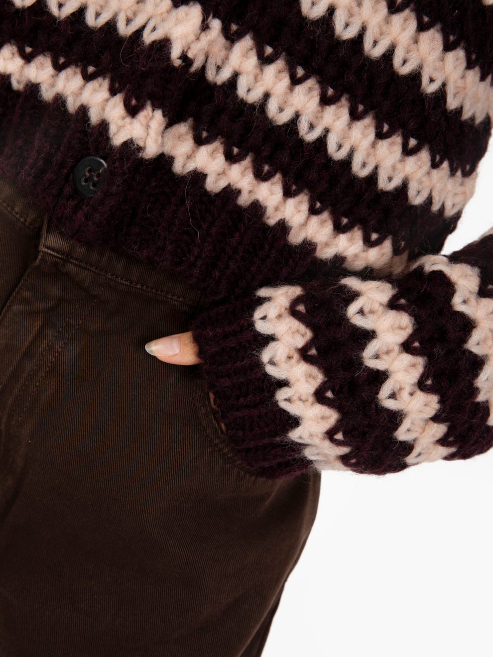 Cardigan a righe in alpaca bordeaux