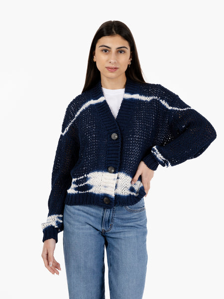 Cardigan Batik con dettagli scoloriti blu / bianco