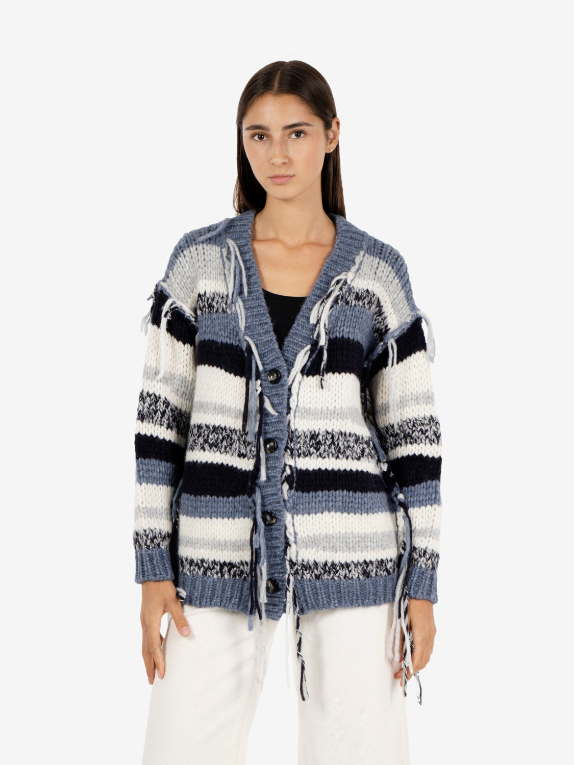 Cardigan con frange navy / azzurro
