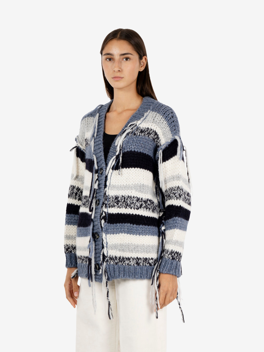 Cardigan con frange navy / azzurro