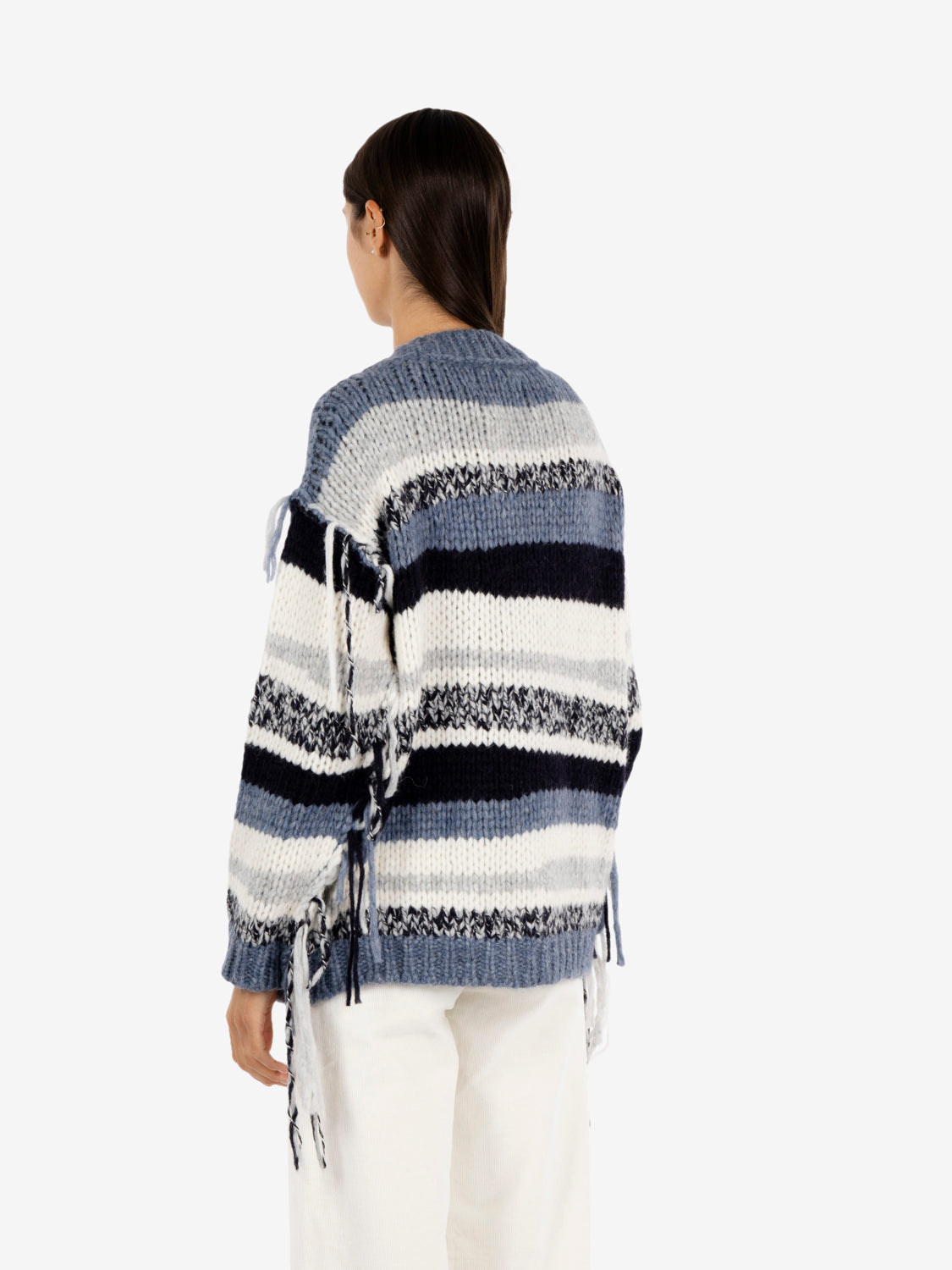 Cardigan con frange navy / azzurro