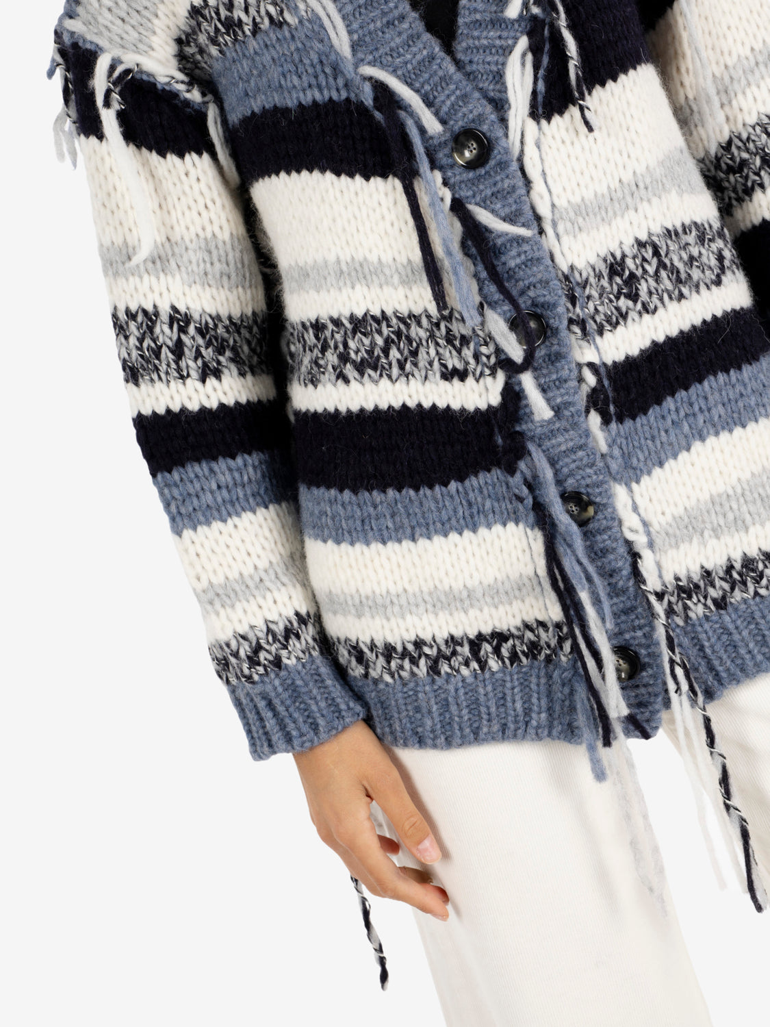 Cardigan con frange navy / azzurro
