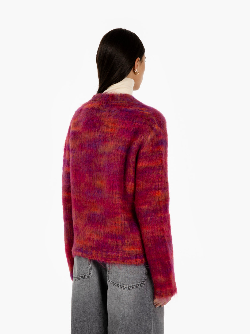 Cardigan in lana merino fuxia / cognac