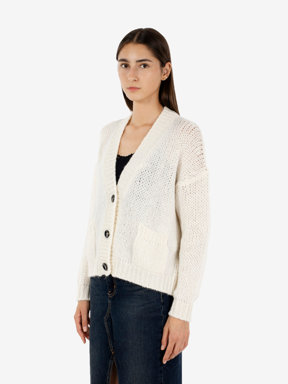 Cardigan in misto alpaca ecru