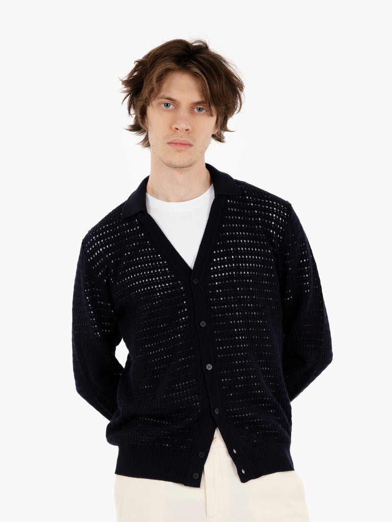 ROBERTO COLLINA - Cardigan punto rete navy