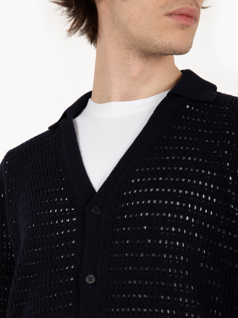 ROBERTO COLLINA - Cardigan punto rete navy