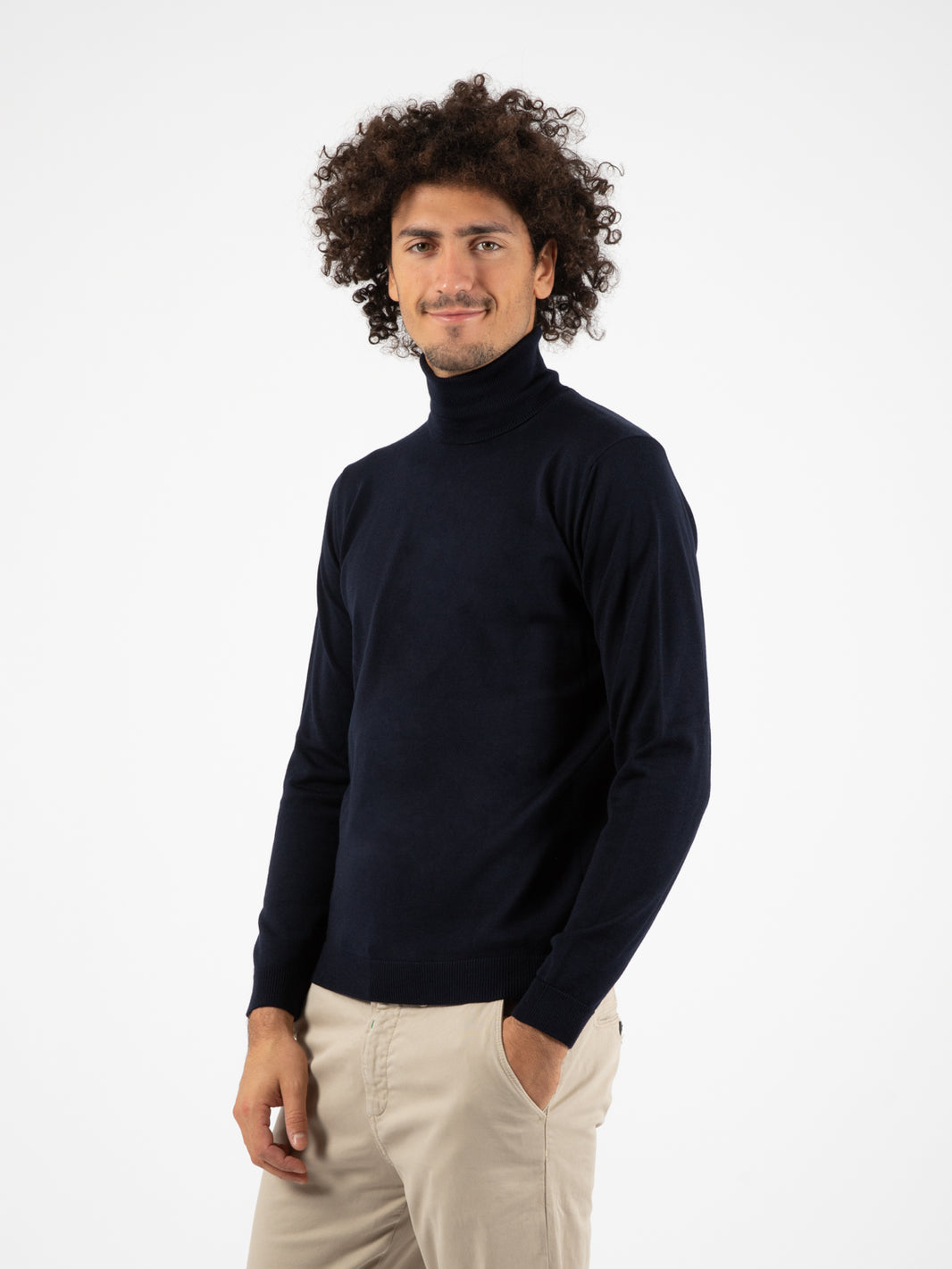Navy extra fine merino wool turtleneck