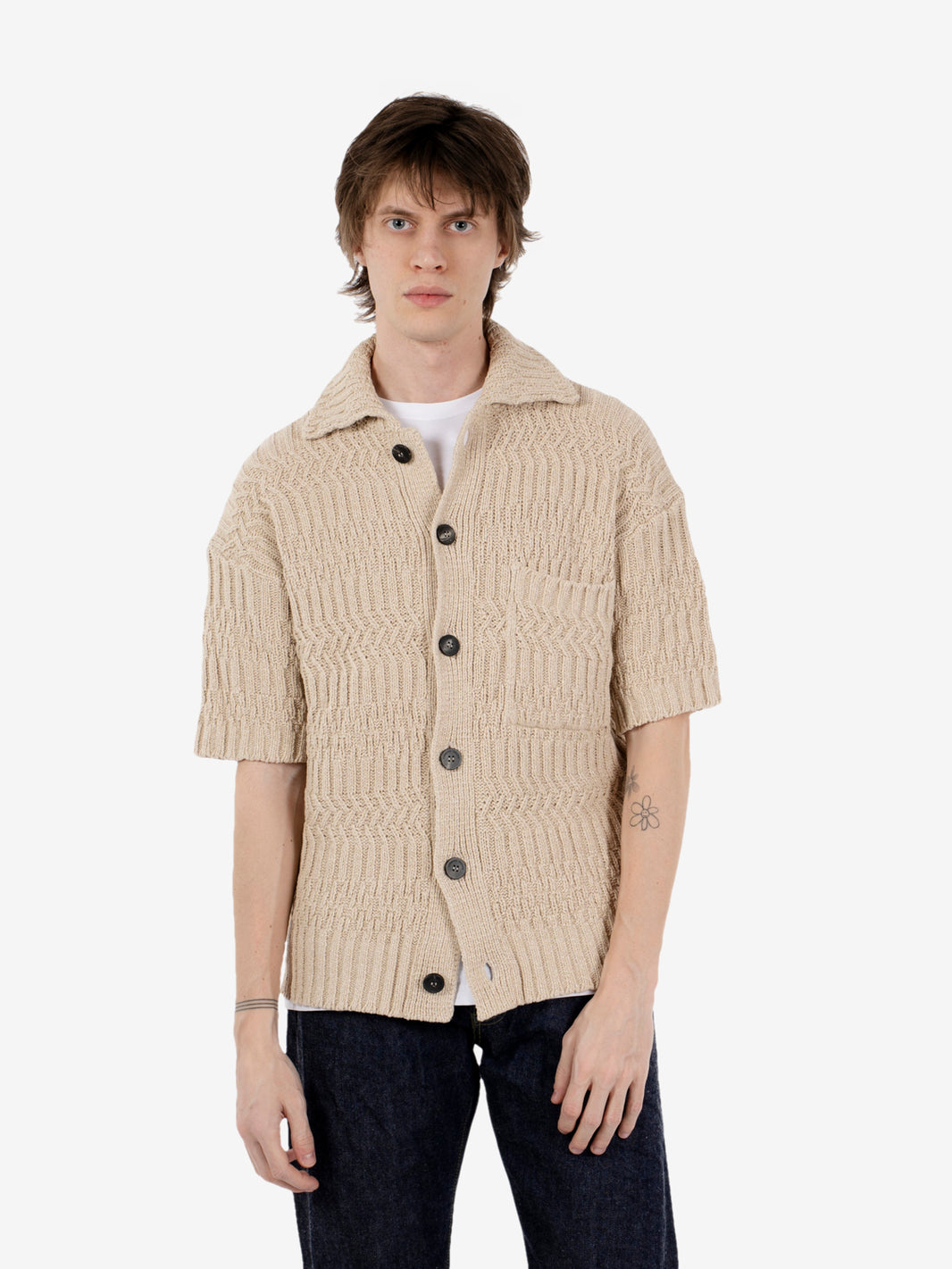 Maglia a manica corta in cotone beige