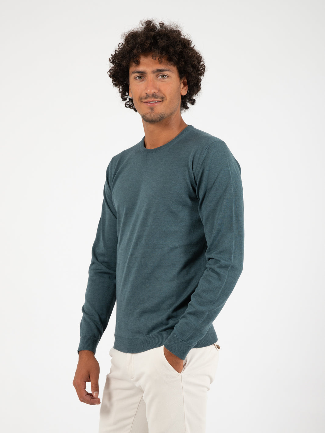 Maglioncino avio in lana merino extrafine