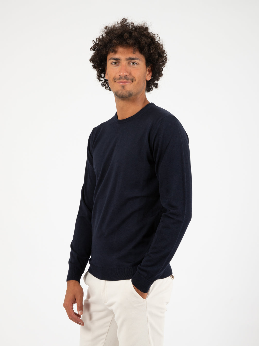 Maglioncino navy in lana merino extrafine