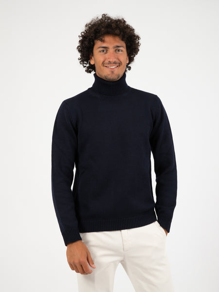 Maglione a collo alto in lana navy