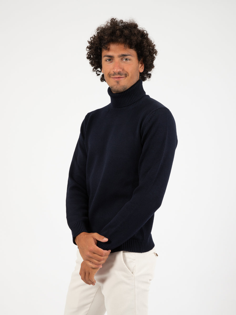 Navy Wool Turtleneck Sweater