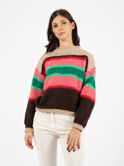 ROBERTO COLLINA - Maglione a righe in alpaca e lana camel /multicolor