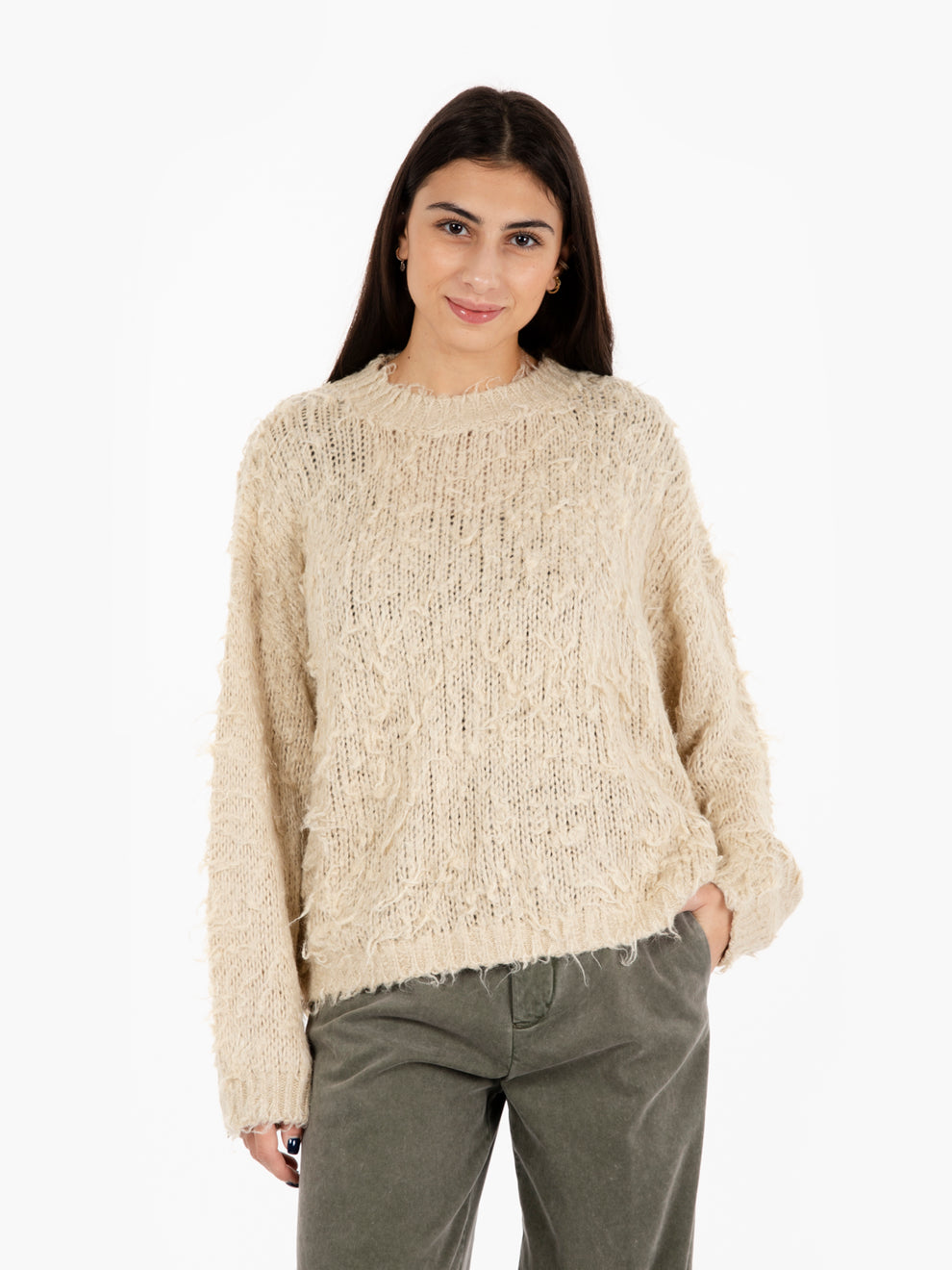 Maglione a trama larga seta avorio