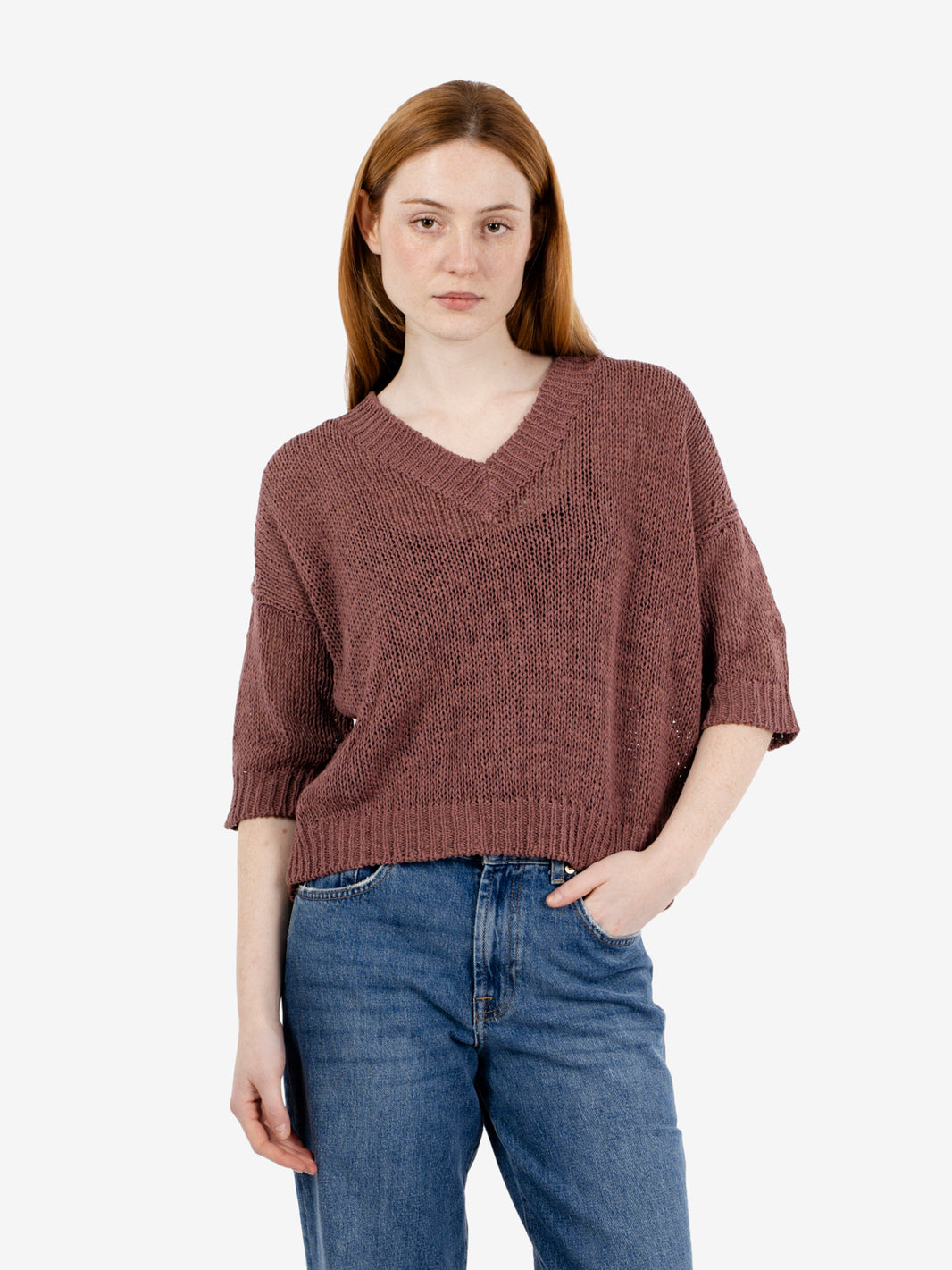 Maglione con scollo a V brick