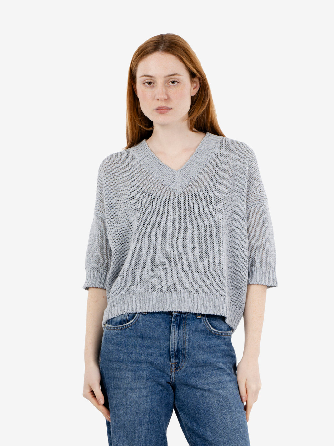 Generisch Maglione da donna corto con coulisse, scollo a V Generisch Maglione da donna corto con coulisse, scollo a V