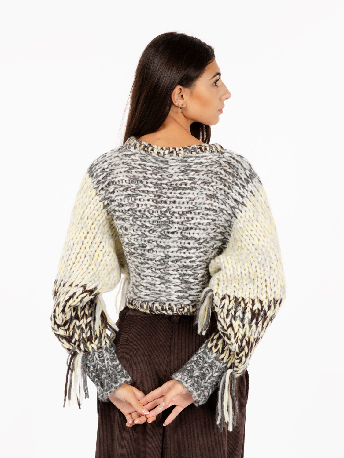 Maglione cropped in lana grigio