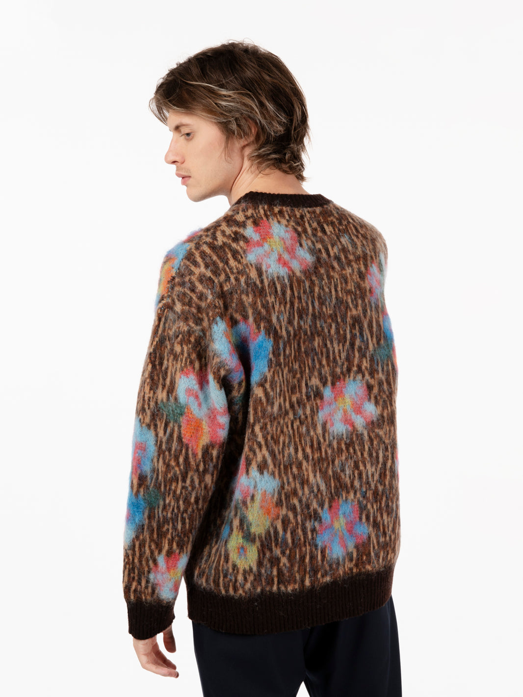 Maglione Flower Animalier fluffy ebano