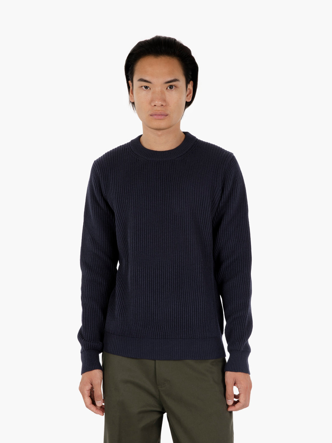 Maglione girocollo a coste navy