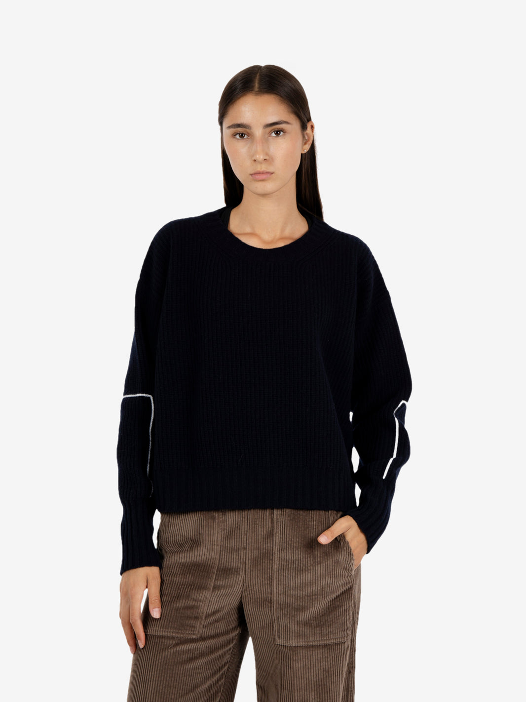 Navy ribbed crew neck sweater