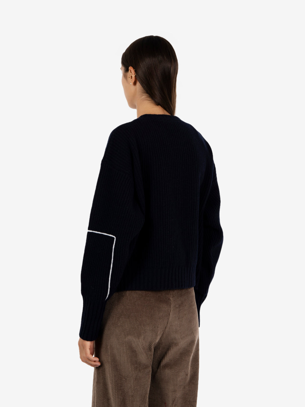 Navy ribbed crew neck sweater