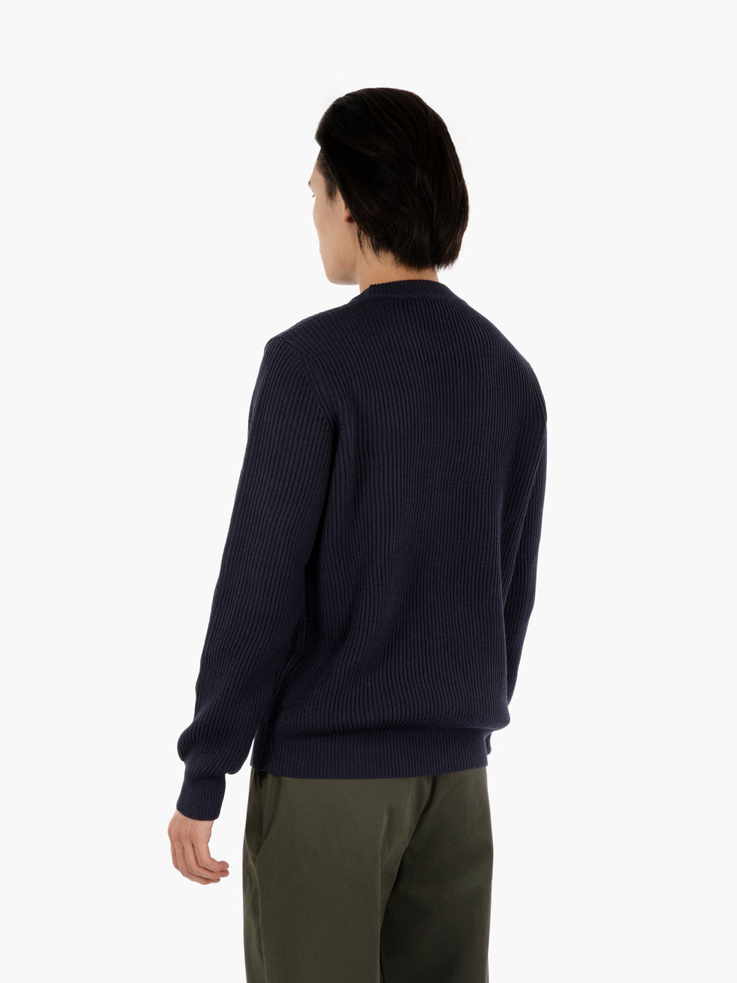 Maglione girocollo a coste navy