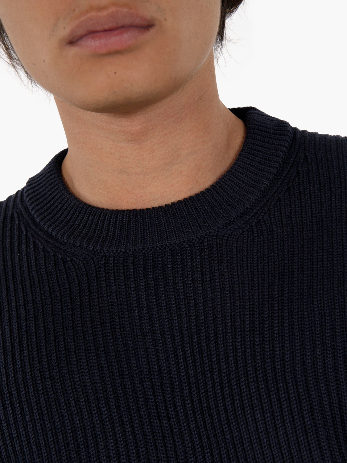 Maglione girocollo a coste navy