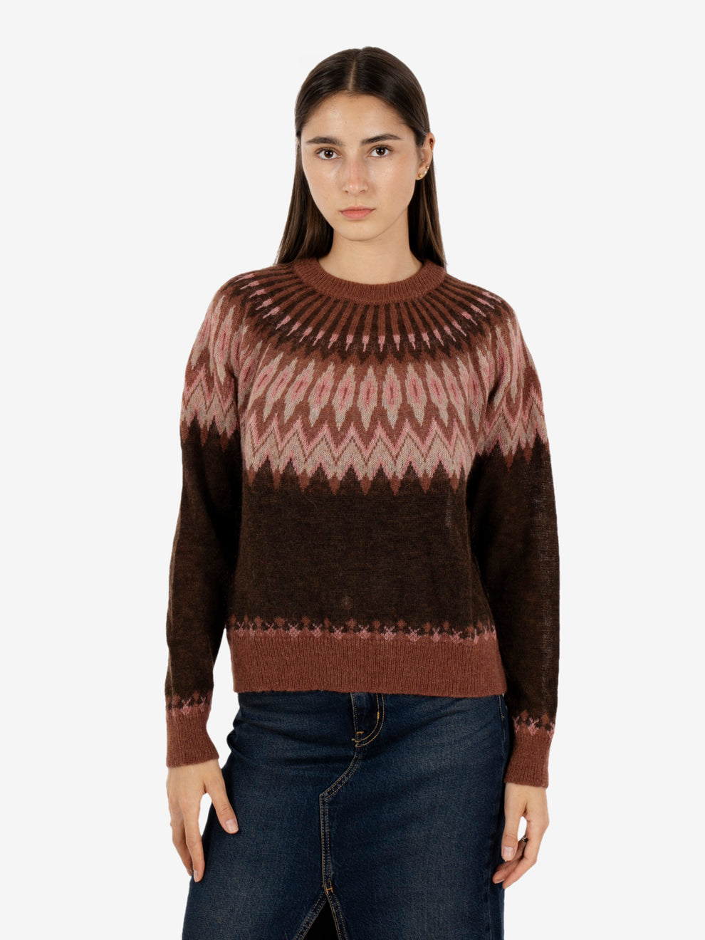 Brown / purple Fair Isle crew neck jumper