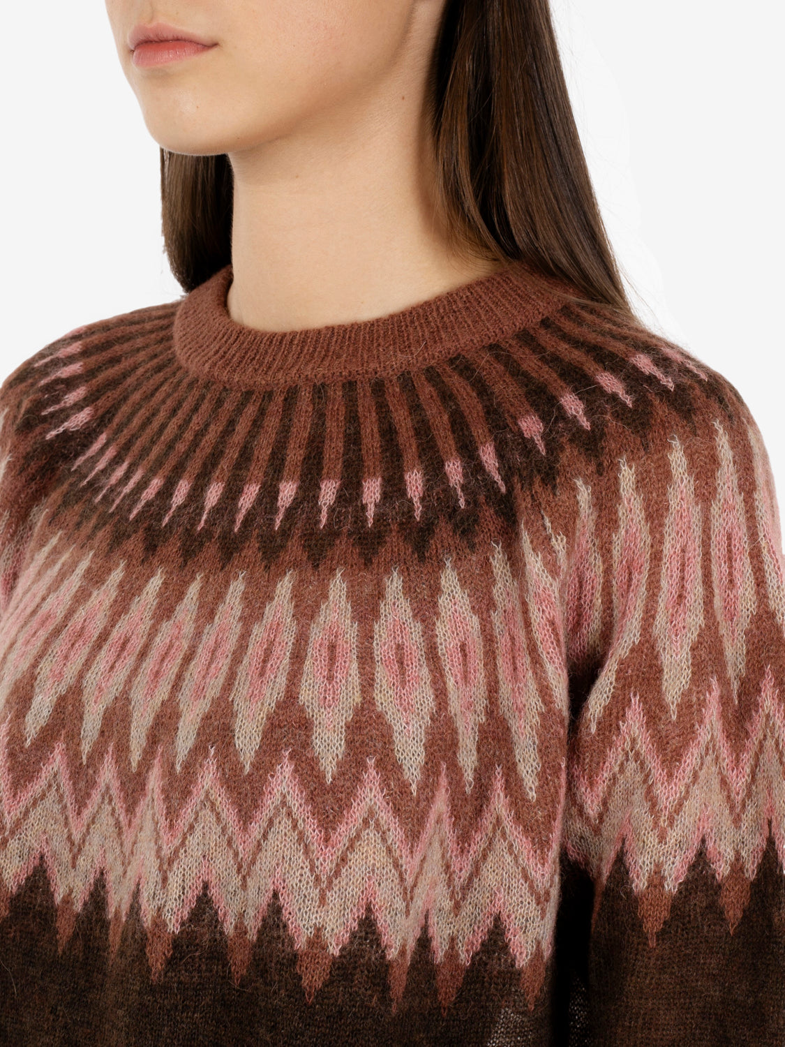 Brown / purple Fair Isle crew neck jumper