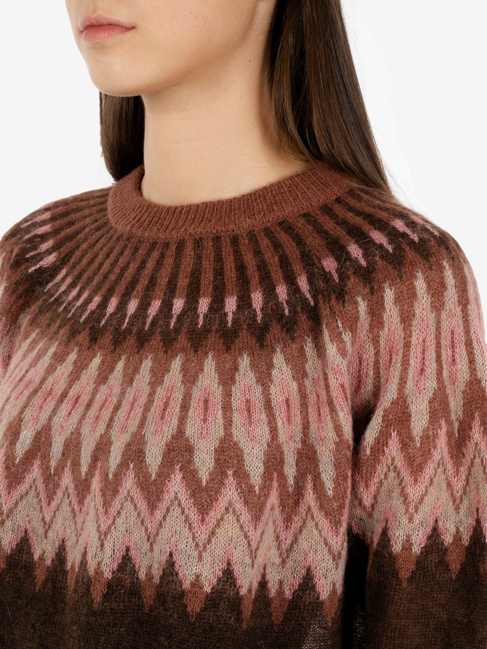 Brown / purple Fair Isle crew neck jumper