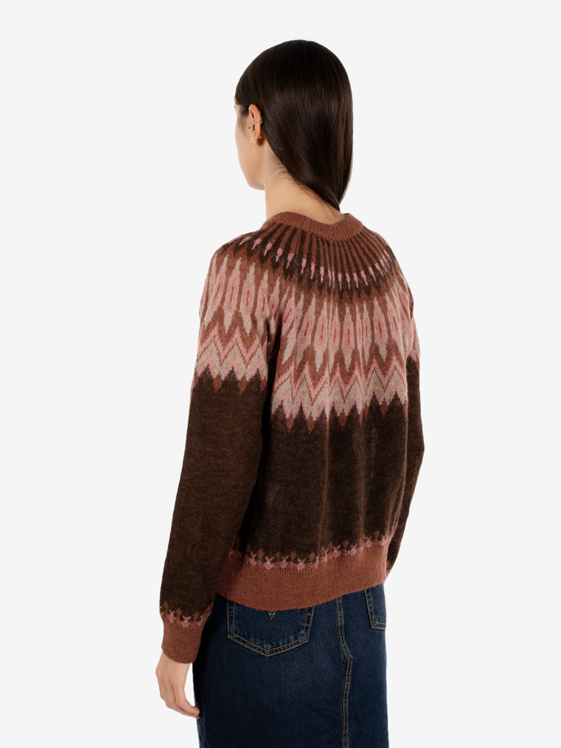 Brown / purple Fair Isle crew neck jumper
