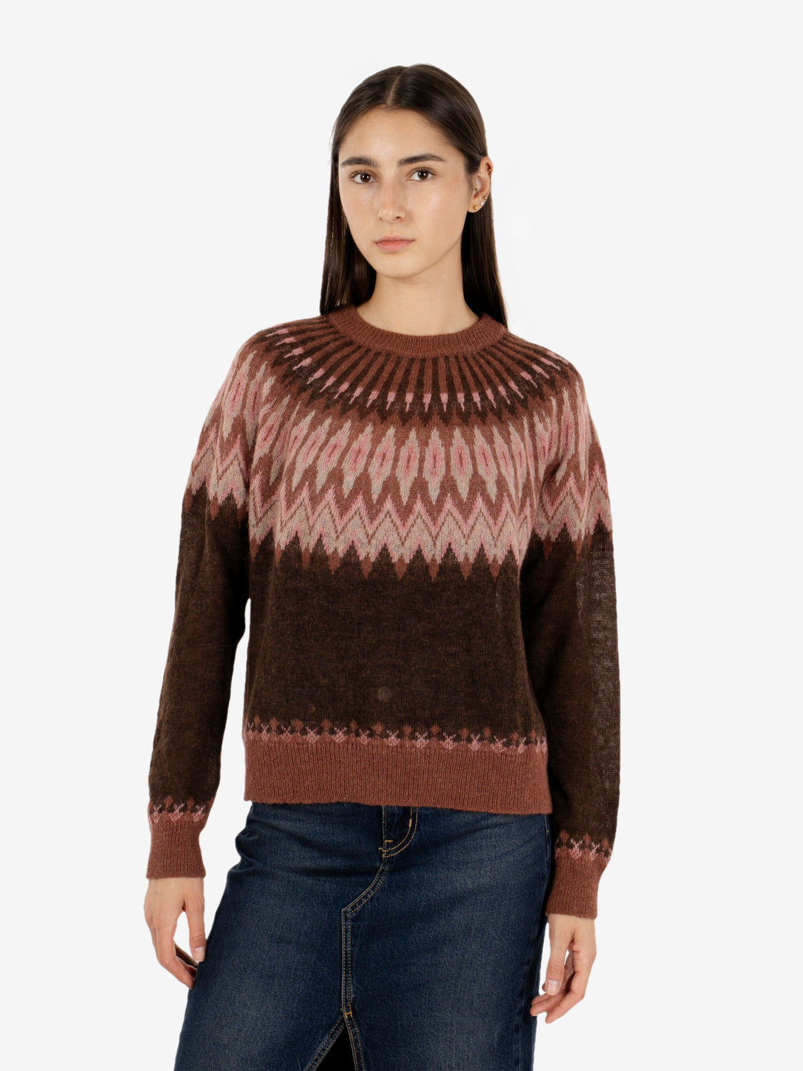 Brown / purple Fair Isle crew neck jumper