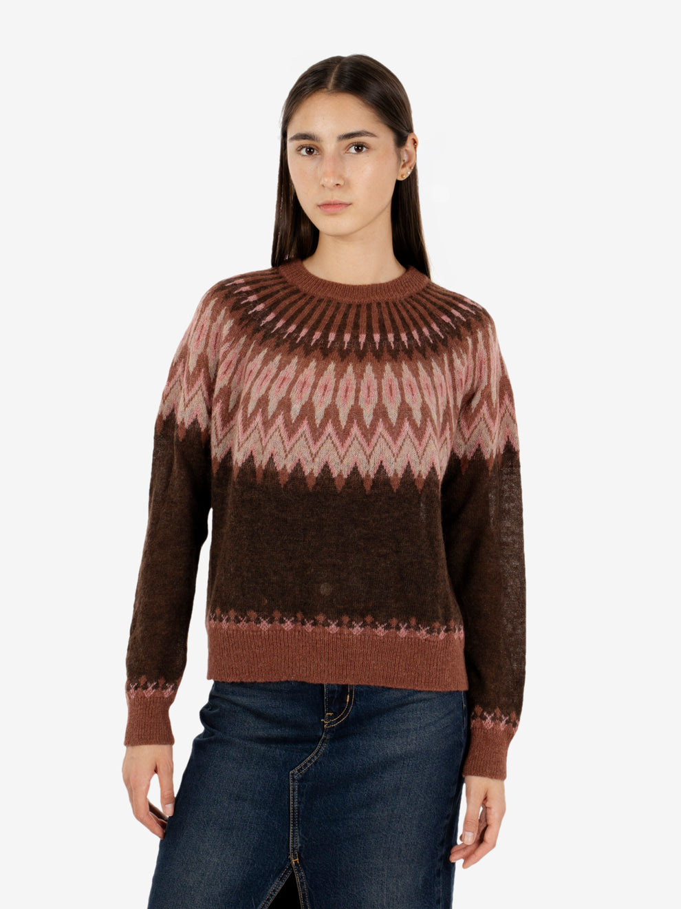 Brown / purple Fair Isle crew neck jumper