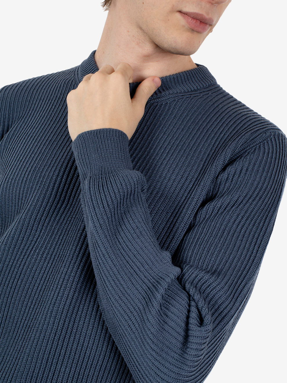 Air force blue crew neck wool sweater