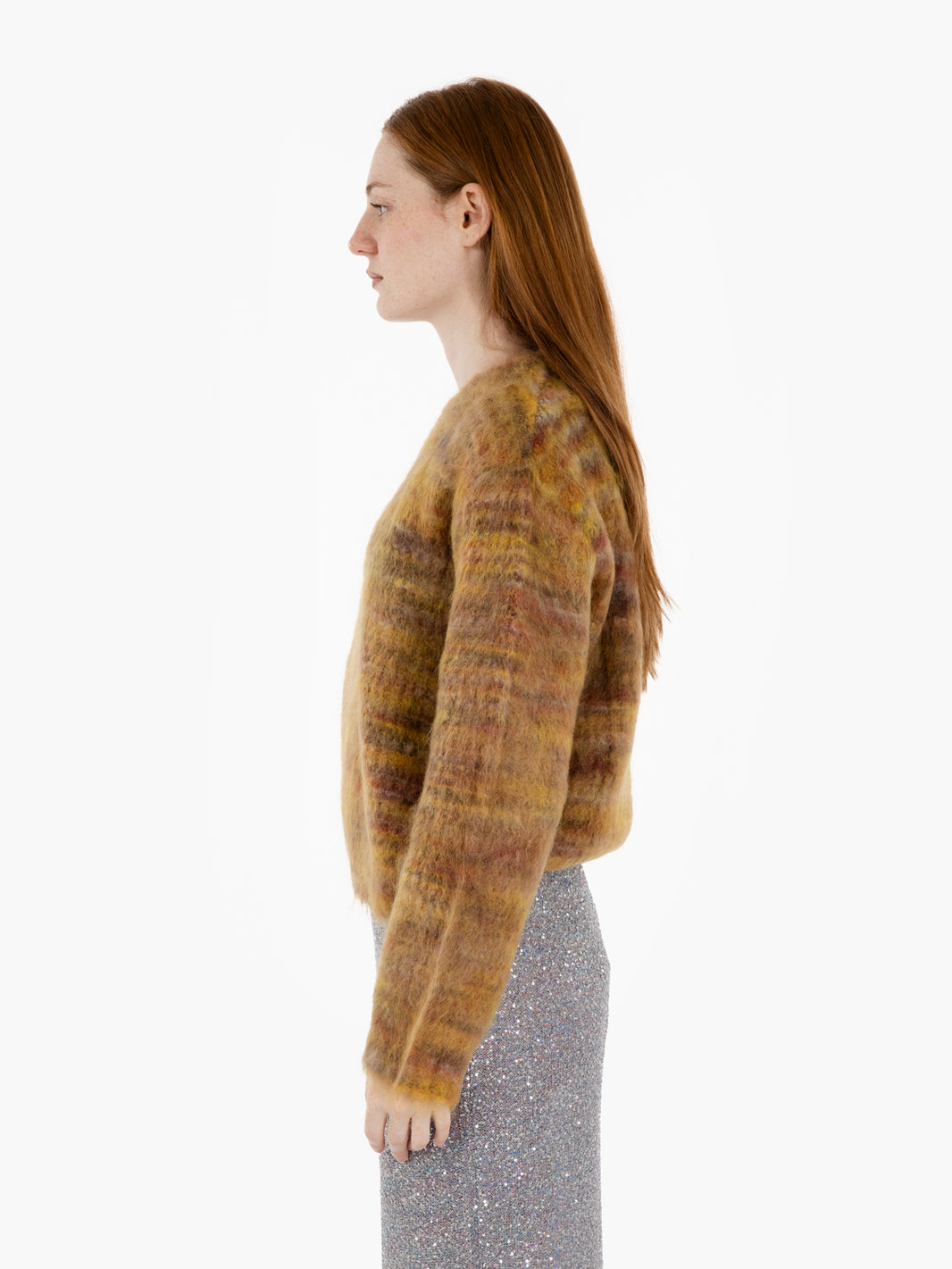 Maglione girocollo in lana camel / ocra