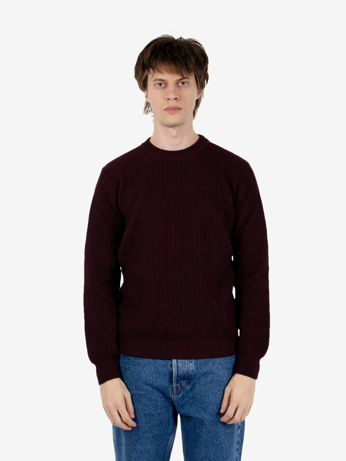 Maglione girocollo in lana melanzana