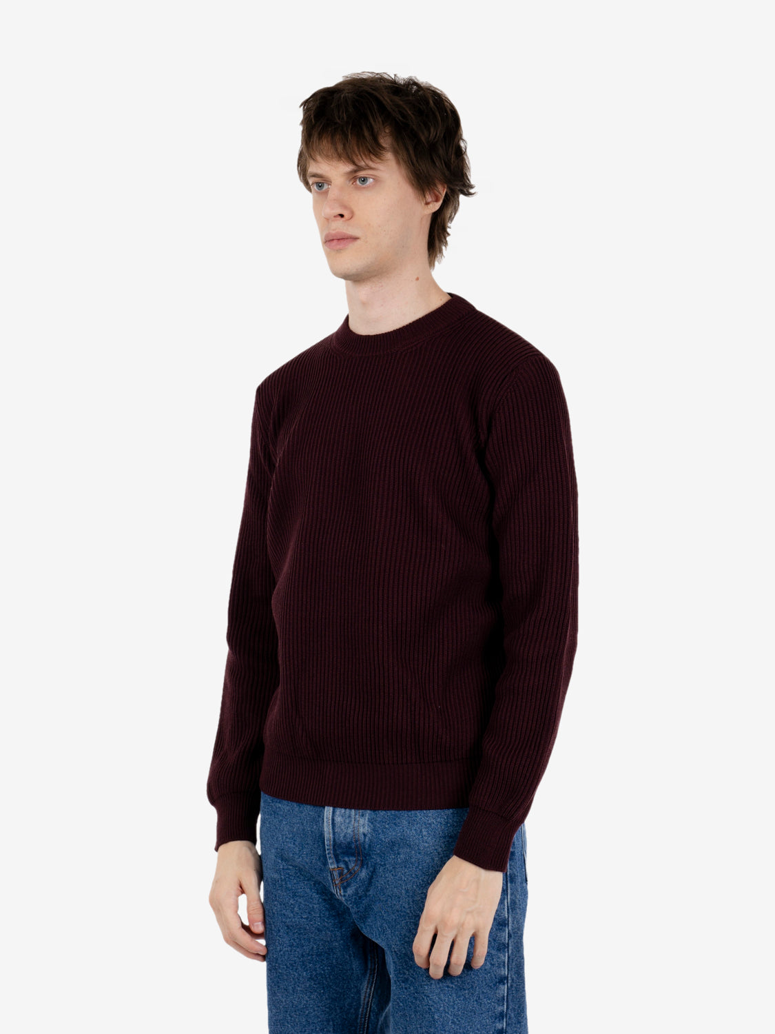 Maglione girocollo in lana melanzana