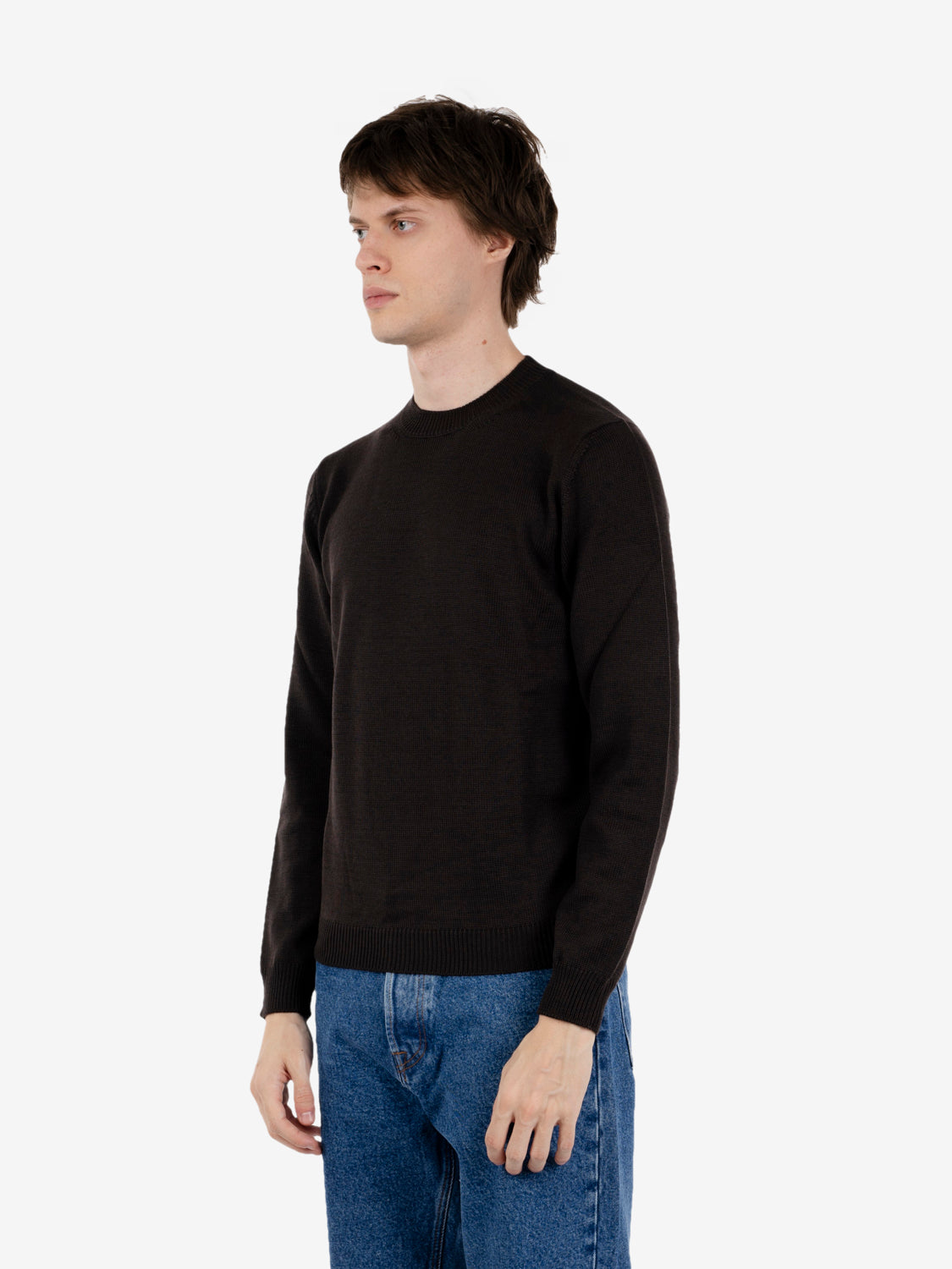 Dark brown wool crew neck sweater
