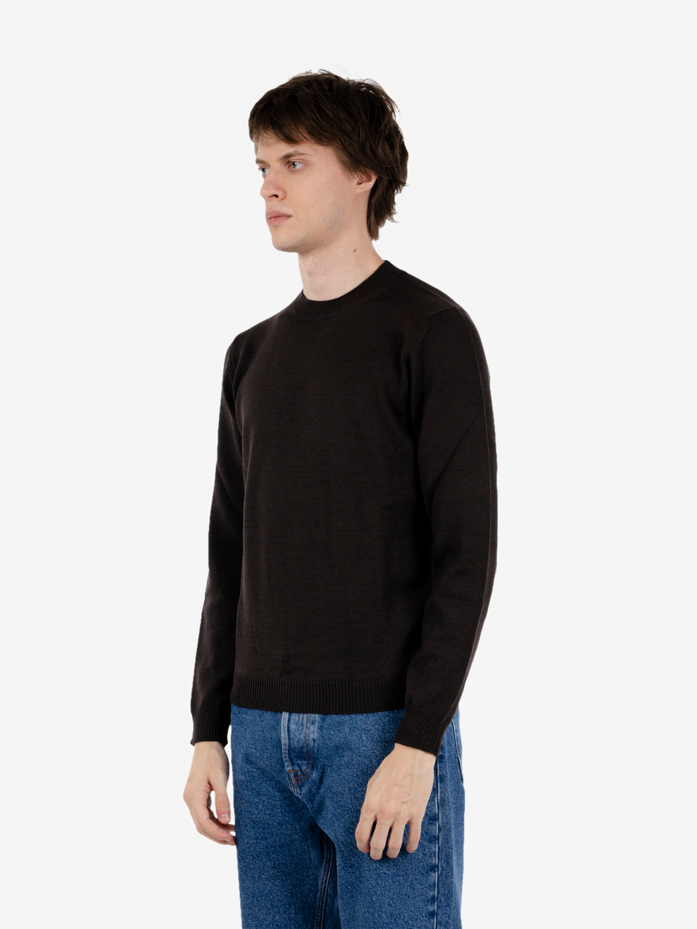 Dark brown wool crew neck sweater