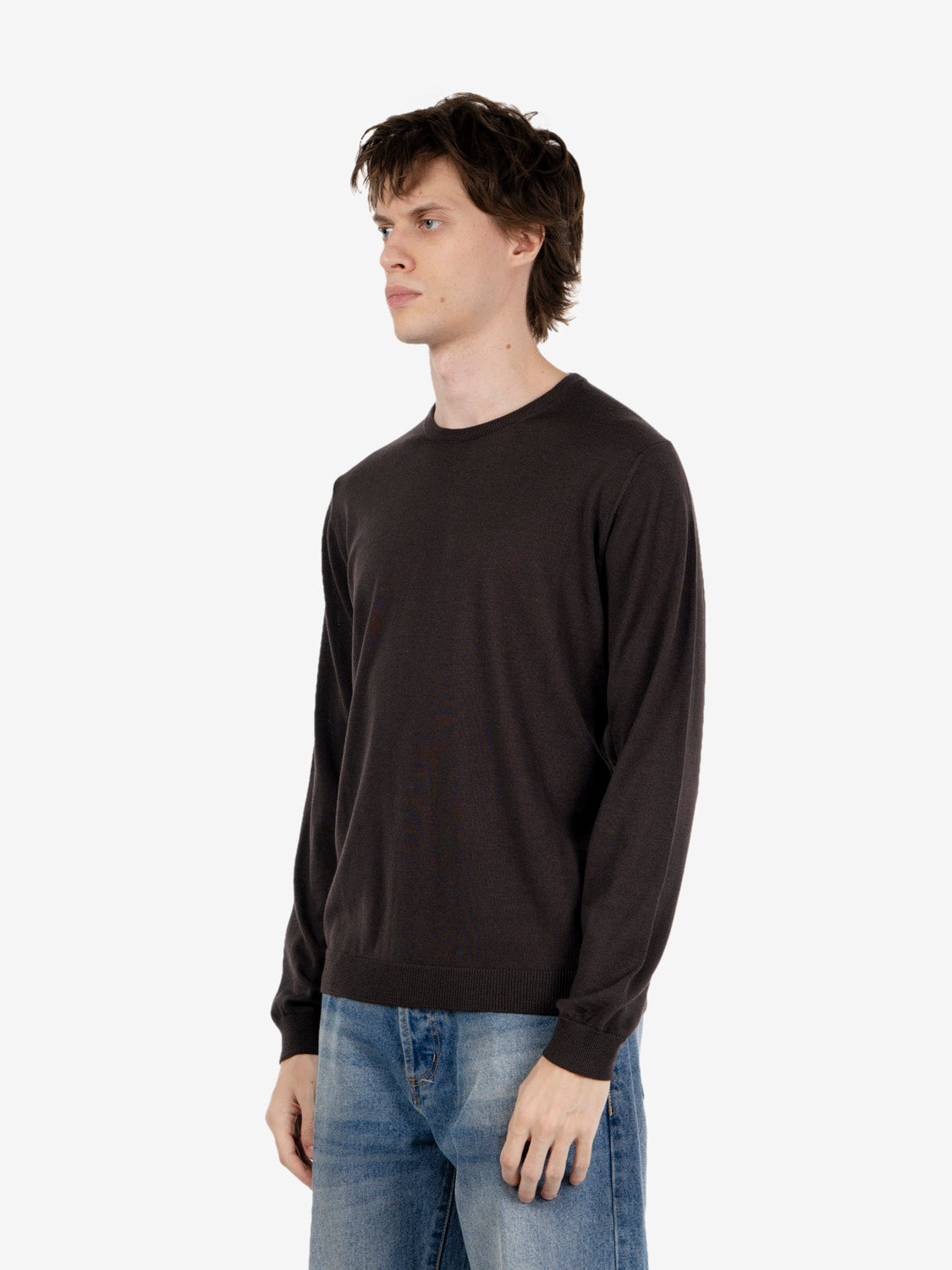 Maglione girocollo in lana moro