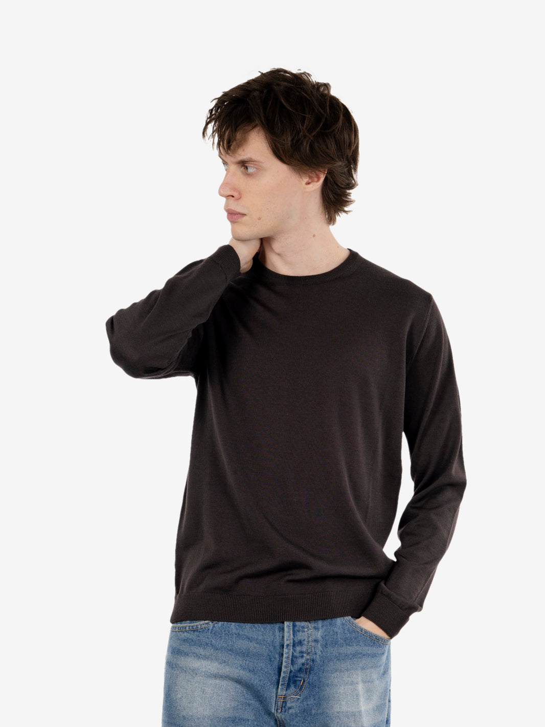Maglione girocollo in lana moro
