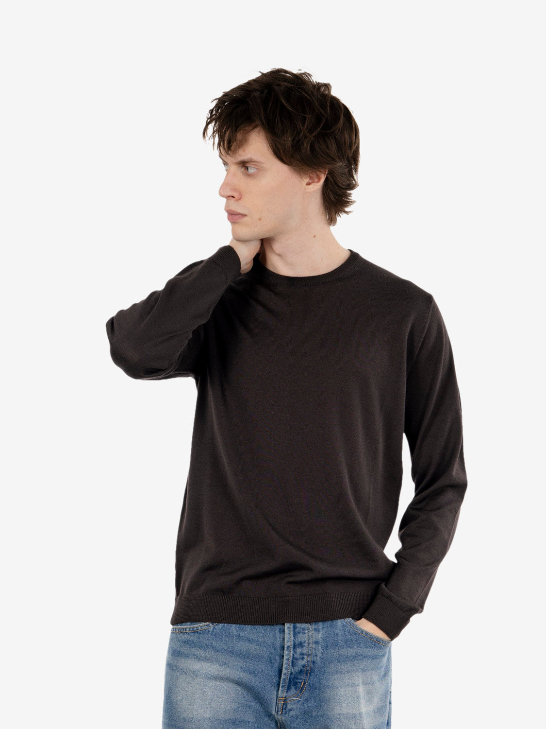 Maglione girocollo in lana moro