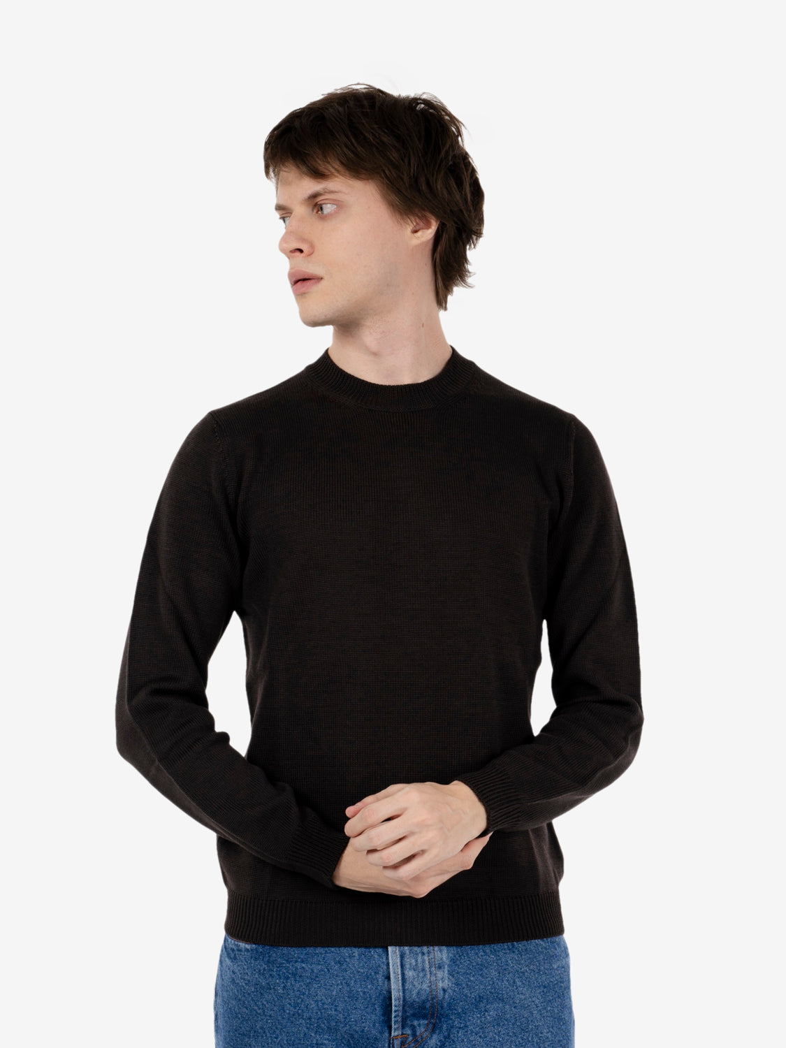 Dark brown wool crew neck sweater