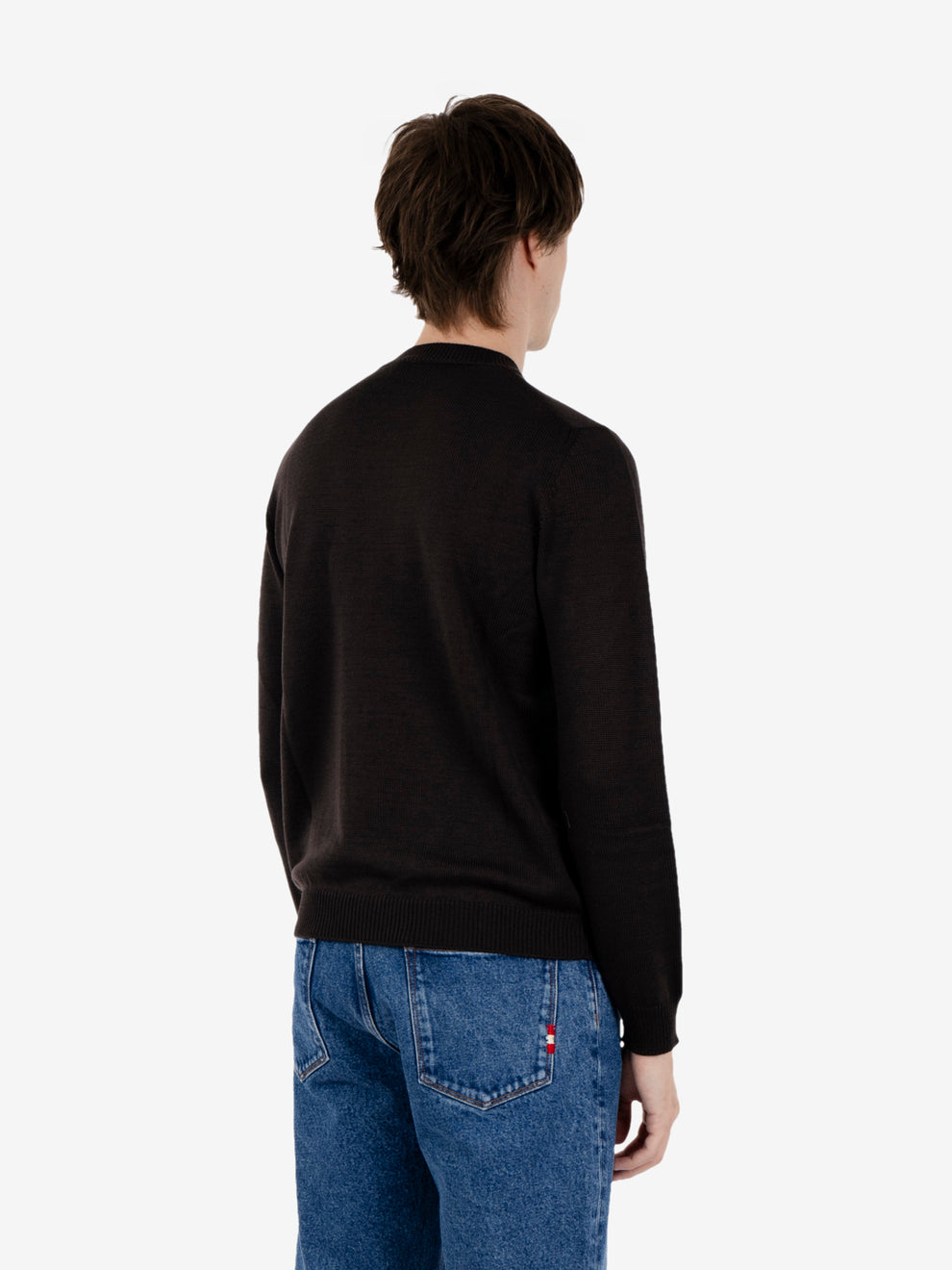 Dark brown wool crew neck sweater