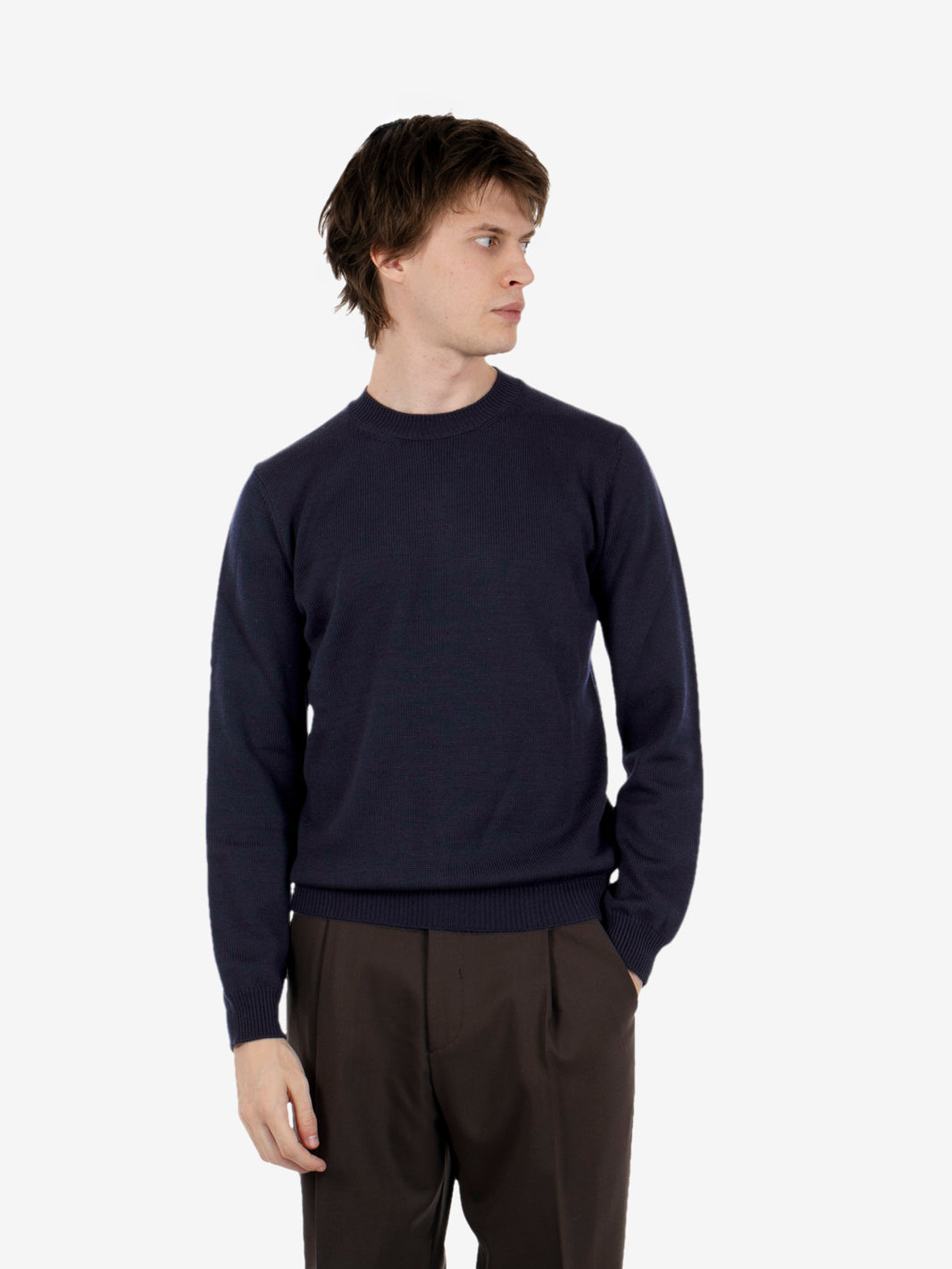 Maglione girocollo in lana navy