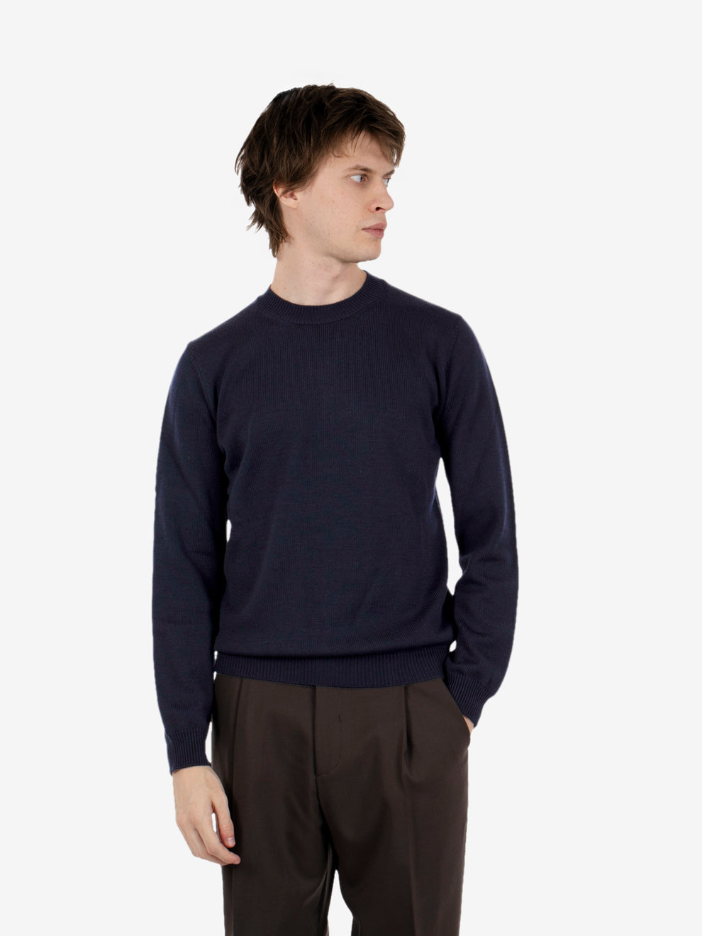Navy wool crew neck sweater