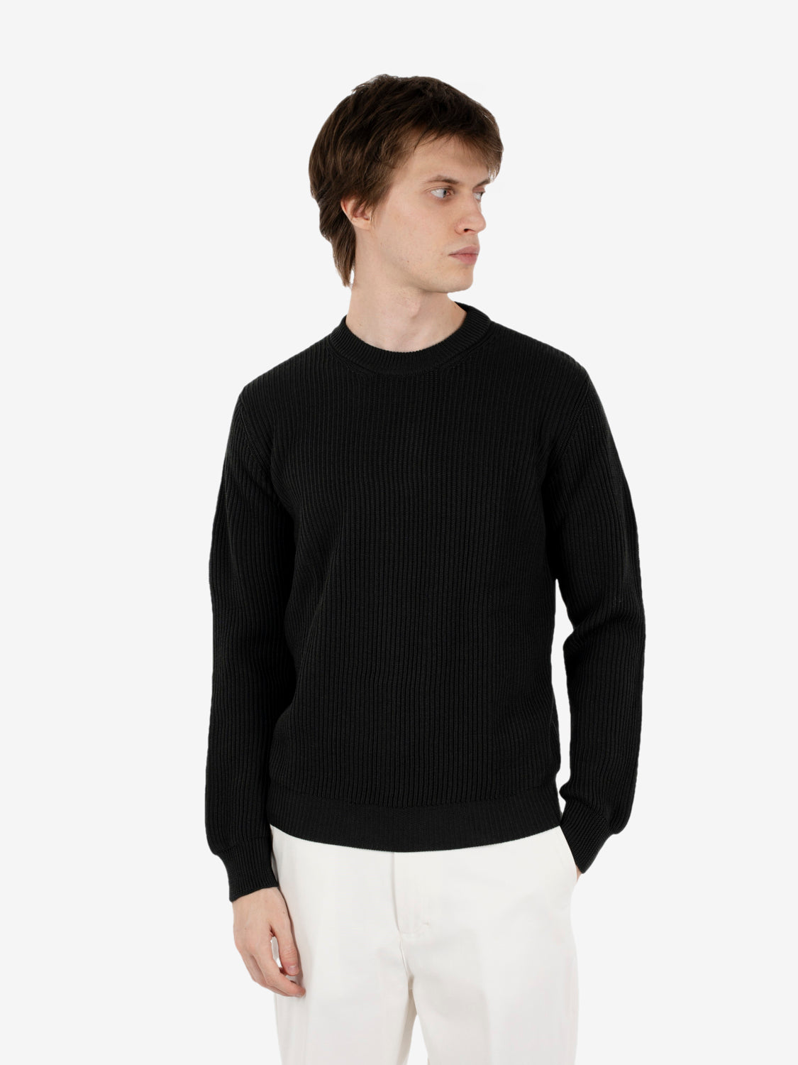 Maglione girocollo in lana verde scuro
