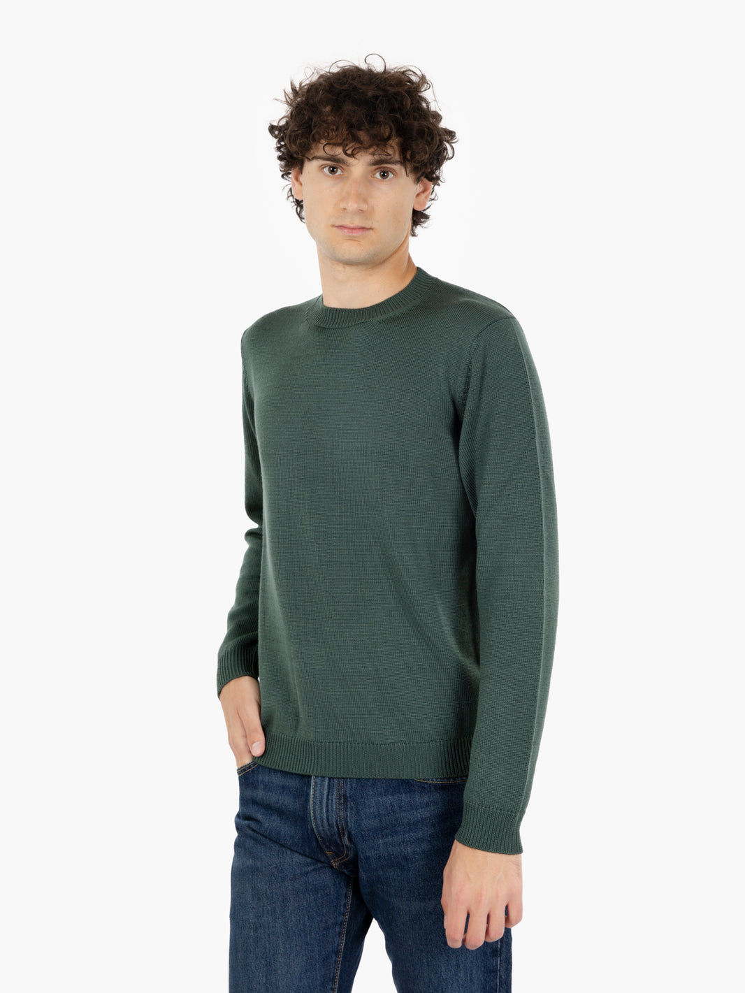 Green wool crewneck sweater
