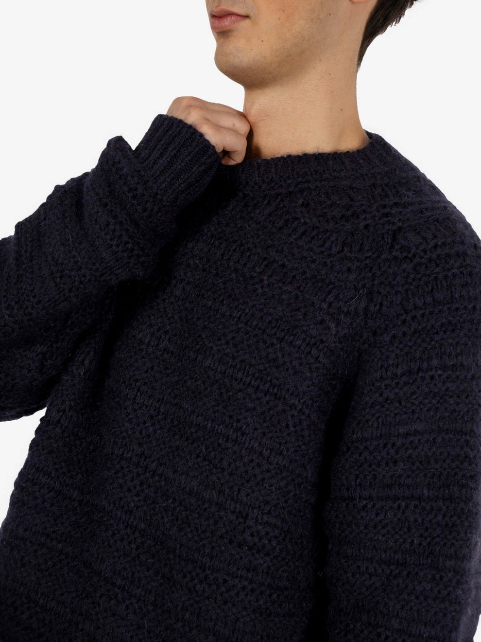 Navy knitted crew neck sweater